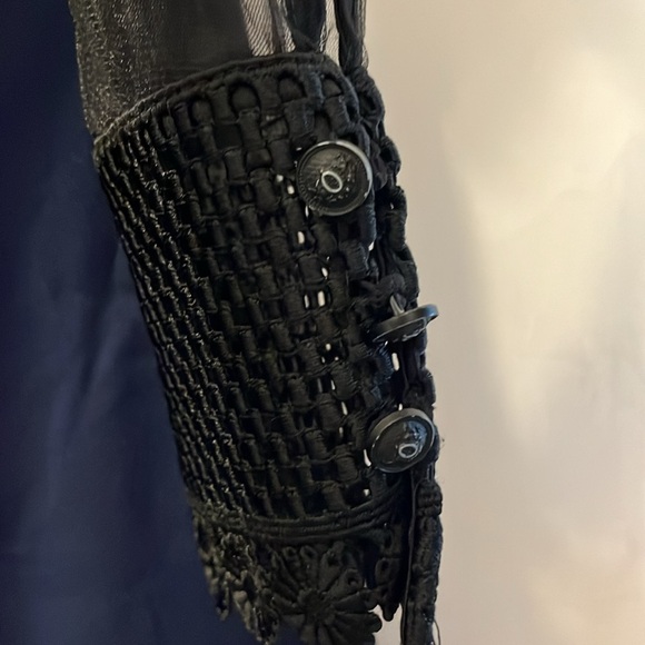 Matilda Navy Blue Dress w/Black shear & embroidered top & long Sleeves Size M - Picture 8 of 11